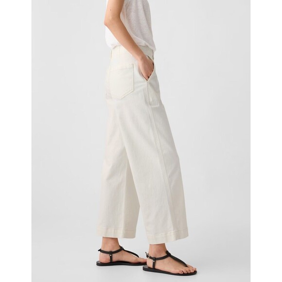 New Gap High Rise Wide Leg Utility Cropped Jeans Vintage White Size 16 Ecru NWT - Picture 3 of 14
